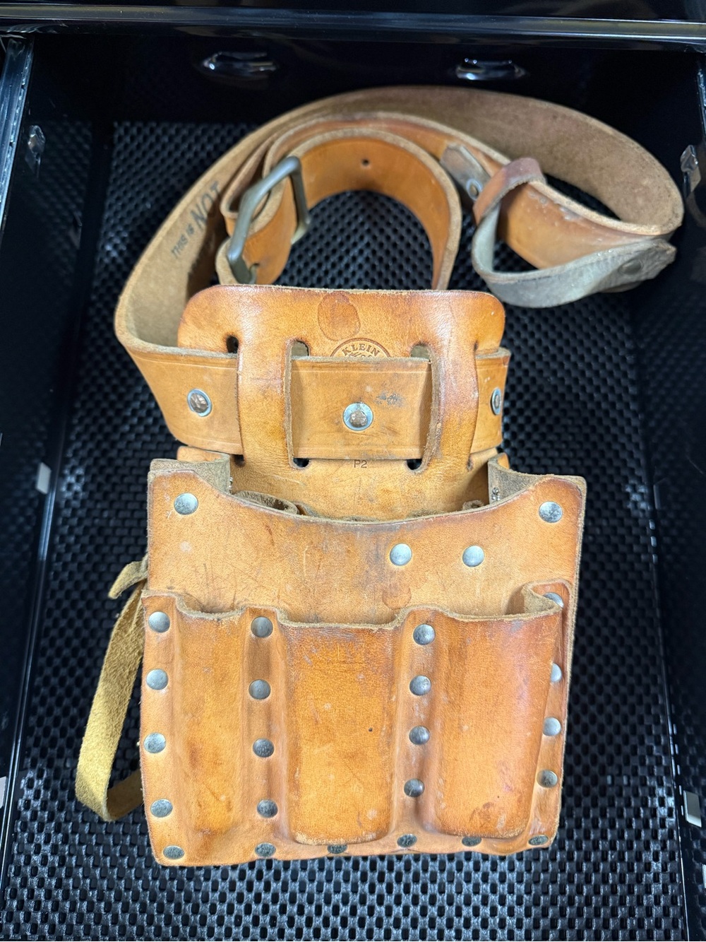 Vintage Klein Tools Leather Lineman Pouch Belt USA Climber Logo Rare